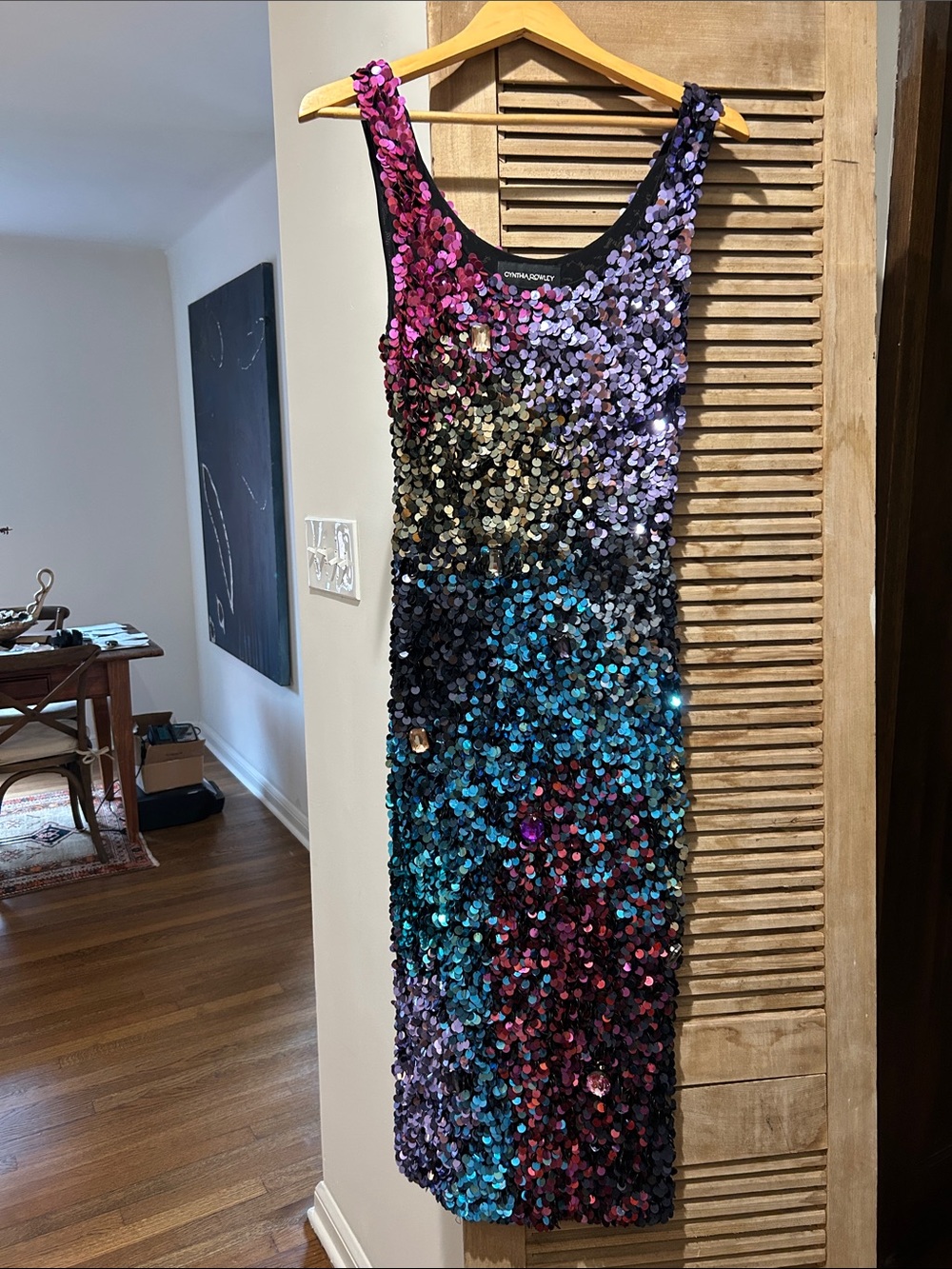 Cynthia Rowley Multicolor Sequin Ombre Midi Dress - Pink Purple Blue Teal